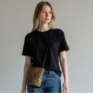 C.L. WHITING LEAF LEATHER - SMALL OVAL SHAPE CROSSBODY BAG - EXC CONDITION - B